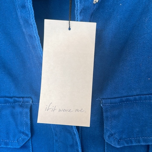 NWT ‘If It Were Me’ Snap Front Oversized Trucker Utility Blue Jacket Size XS - Picture 3 of 5